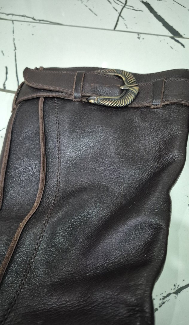 Kahverengi Deri Kadın Dolgu Topuklu Çizme - Görsel 3