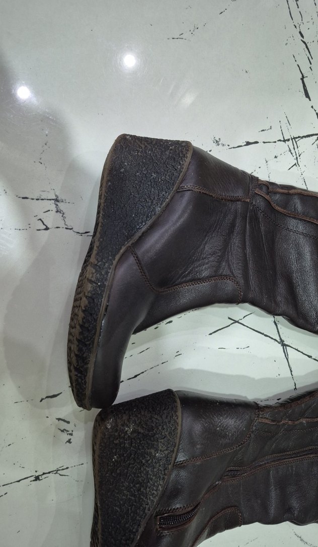 Kahverengi Deri Kadın Dolgu Topuklu Çizme - Görsel 5