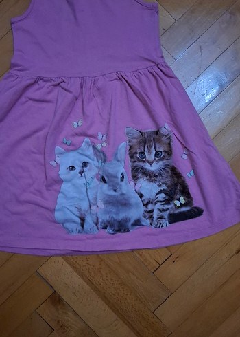 Kız Çocuk Pembe Baskılı Kolsuz Elbise 4_6 yaş Penye - Görsel 2