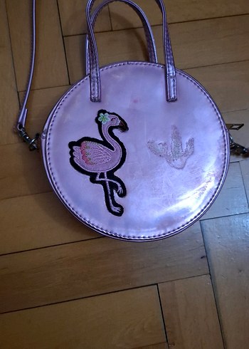 Pembe Deri Flamingo Desenli Yuvarlak Çanta - Görsel 3