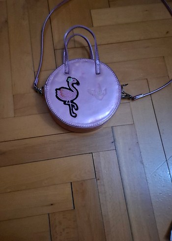 Pembe Deri Flamingo Desenli Yuvarlak Çanta - Görsel 2