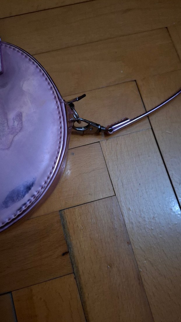 Pembe Deri Flamingo Desenli Yuvarlak Çanta - Görsel 4