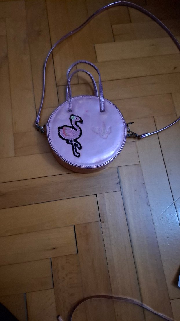 Pembe Deri Flamingo Desenli Yuvarlak Çanta - Görsel 2