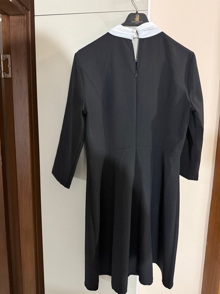 Siyah Uzun Kollu Midi Ofis Elbisesi - Görsel 4