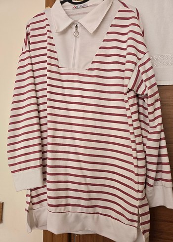 Bordo Çizgili Fermuarlı tunik