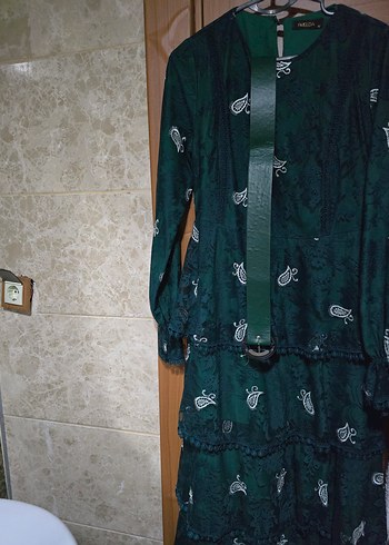 Diğer Yeşil Bohem Nakışlı Uzun katkat Elbise