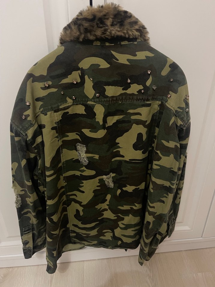 Kürk Detaylı Kamuflaj Kadın Ceket - Görsel 4