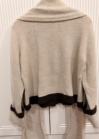 Bej Siyah Detaylı Örgü Kadın Hırka - Görsel 3