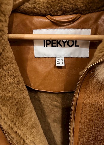 Kahverengi Deri Kadın Ceket Kürklü Yaka - Görsel 3