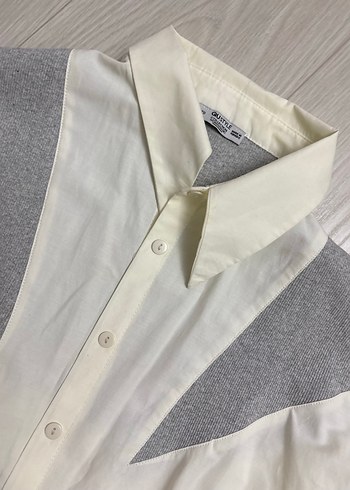 Gri Detaylı Beyaz Kadın Gömlek - Görsel 2