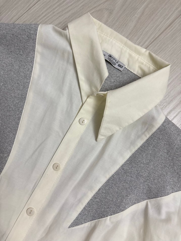 Gri Detaylı Beyaz Kadın Gömlek - Görsel 2