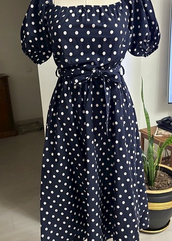 Puantiyeli Pamuklu Uzun Elbise - Görsel 2