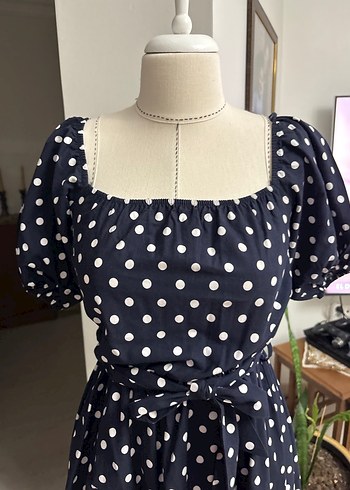 Puantiyeli Pamuklu Uzun Elbise - Görsel 3