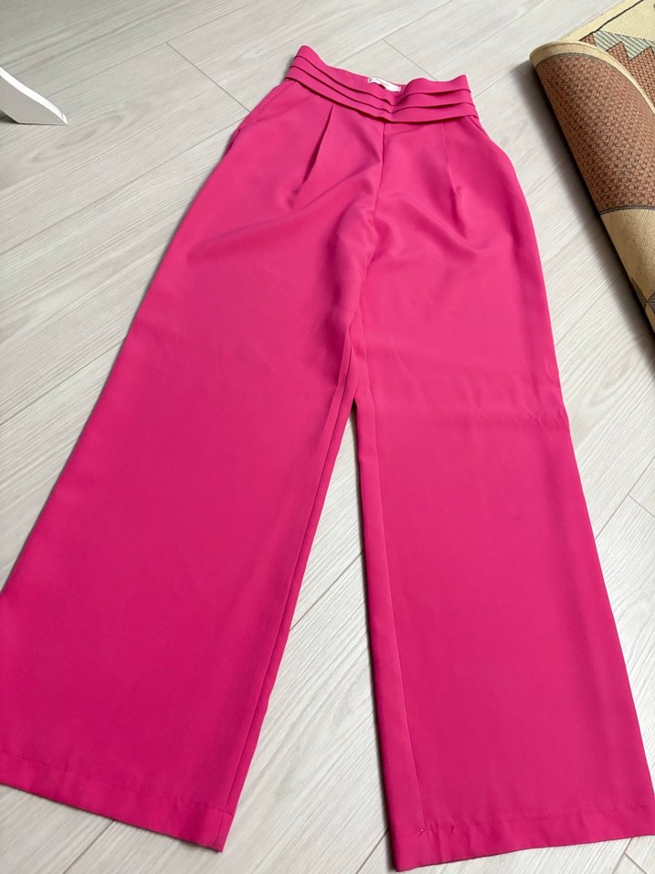 Kadın Pembe Pilili Kumaş Pantolon - Görsel 2