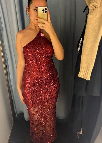 Bordo Parlak Uzun Abiye Elbise - Görsel 2