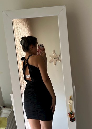 Siyah V Yaka Mini Abiye Elbise - Görsel 2