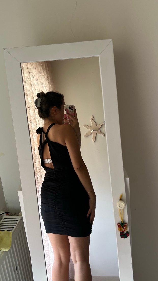 Siyah V Yaka Mini Abiye Elbise - Görsel 2