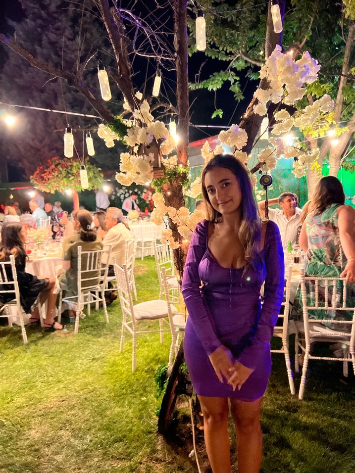 Parlak Mor V Yaka Mini Elbise - Görsel 2