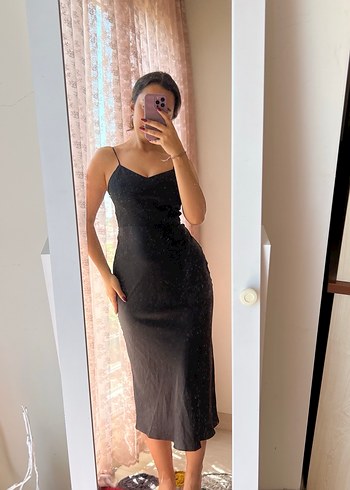 Siyah V Yaka Midi Drapeli Elbise - Görsel 4