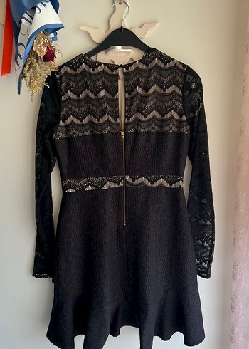 Uzun Kollu Siyah Dantel Mini Elbise - Görsel 2