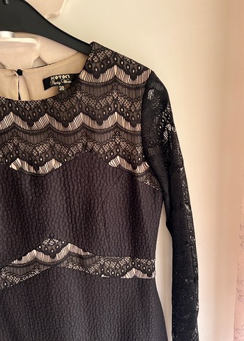 Uzun Kollu Siyah Dantel Mini Elbise - Görsel 3