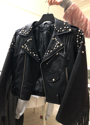Zara Püsküllü zımbalı deri ceket s ve m bedene uygun