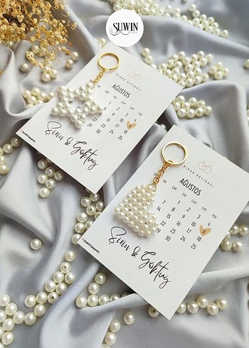 Nikah hediyesi Boncuklu Beyaz Bohem Anahtarlık - Görsel 2