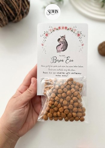 bebek mevludu hediyesi Kedi Maması Paketinde Hoş Geldin Mesaji - Görsel 3