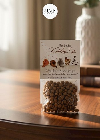 bebek mevludu hediyesi Kedi Maması Paketinde Hoş Geldin Mesaji - Görsel 2