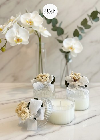 nişan hediyesi Beyaz Dekoratif Mum - Görsel 2