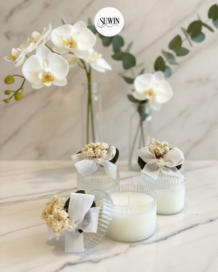 nişan hediyesi Beyaz Dekoratif Mum - Görsel 2