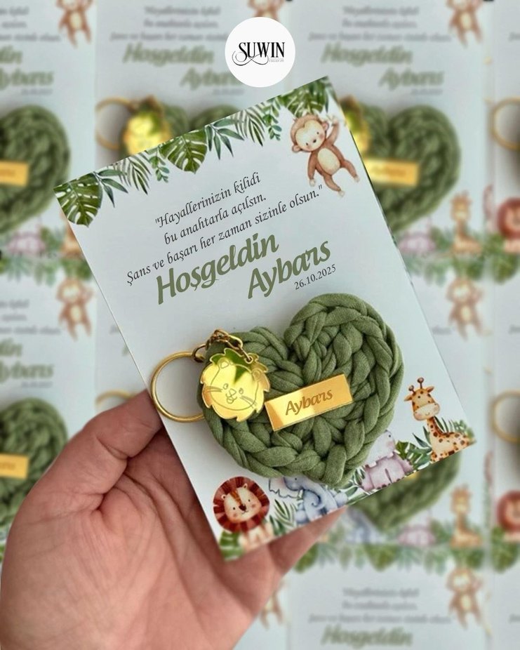 Hediyelik Kalp Figürlü Haki Bohem Anahtarlık - Görsel 2