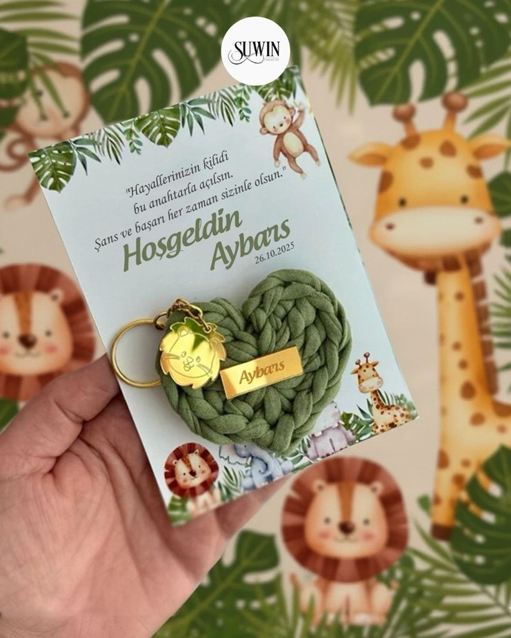 Hediyelik Kalp Figürlü Haki Bohem Anahtarlık - Görsel 5