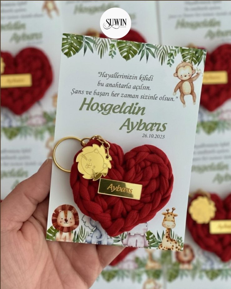 Hediyelik Kalp Figürlü Haki Bohem Anahtarlık - Görsel 3