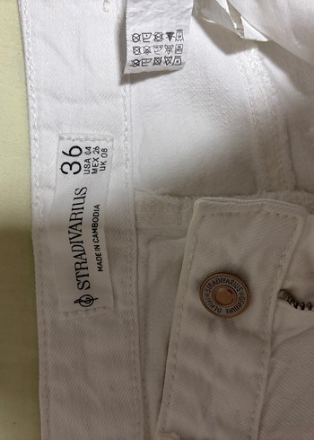 36 Beden Beyaz Düğmeli Kadın Pantolon d98