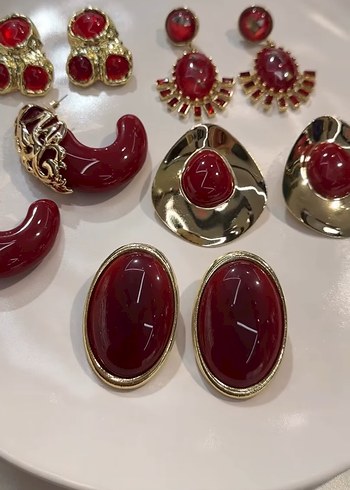 Kırmızı Mini Parlak Bohem Küpe Seti - Görsel 3