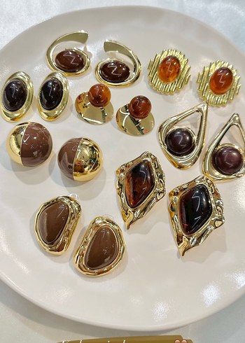 Kırmızı Mini Parlak Bohem Küpe Seti - Görsel 2