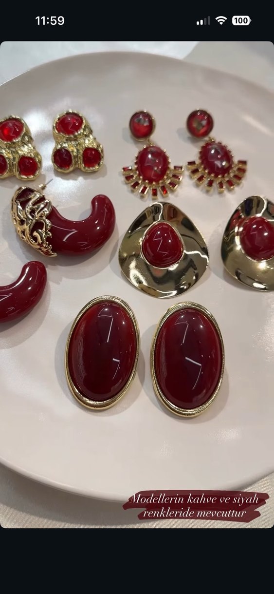 Kırmızı Mini Parlak Bohem Küpe Seti - Görsel 3