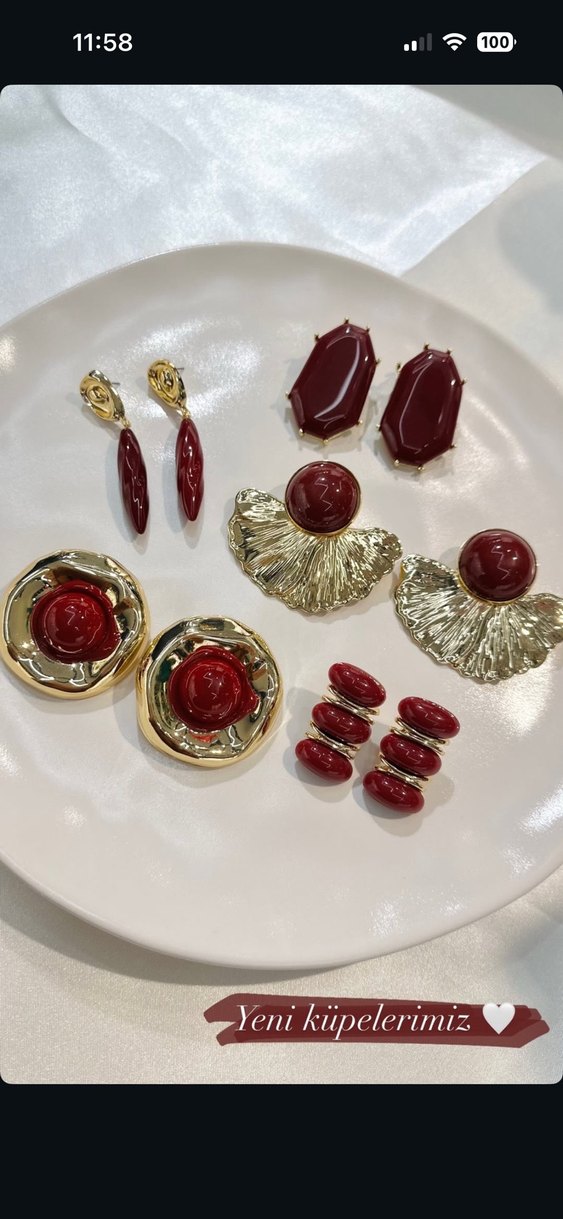 Kırmızı Mini Parlak Bohem Küpe Seti - Görsel 5