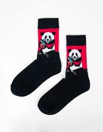 Panda desenli siyah soket çorap