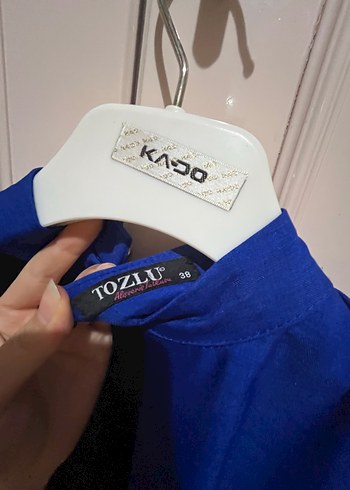 38 Beden mavi Renk Uzun Kollu, Yüksek Yakalı Mavi Siyah Tunik