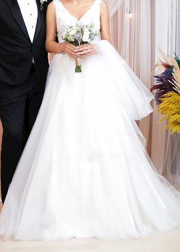 Modern Klasik A Kesim Beyaz Gelinlik - Görsel 4