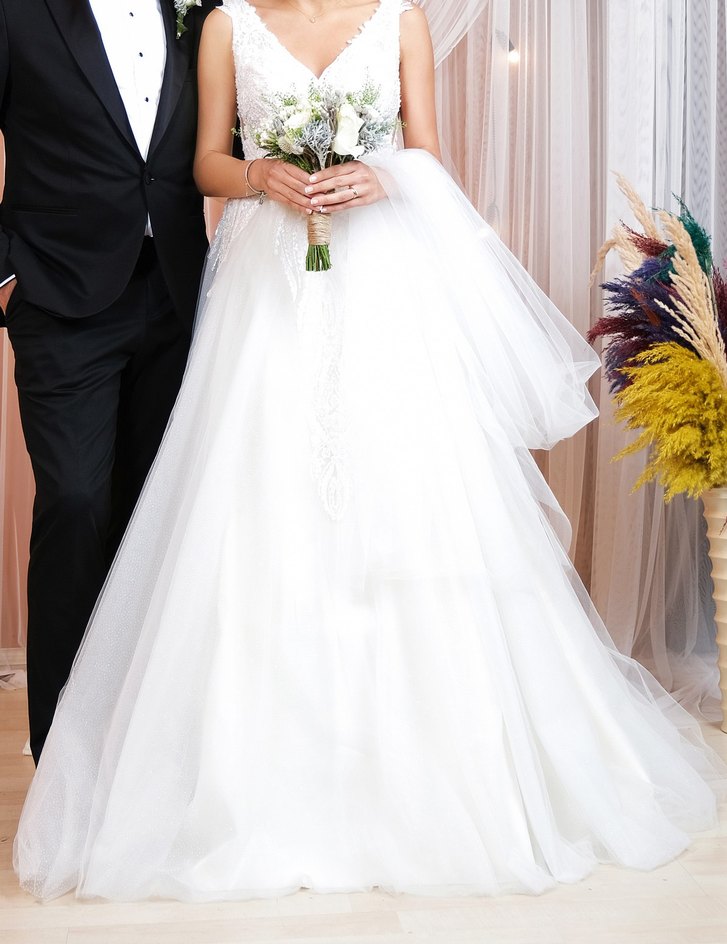 Modern Klasik A Kesim Beyaz Gelinlik - Görsel 4