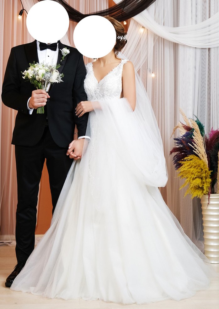 Modern Klasik A Kesim Beyaz Gelinlik - Görsel 2