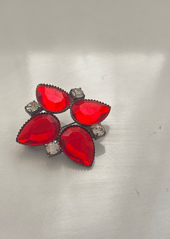 Kırmızı Payetli Vintage Broş - Görsel 2
