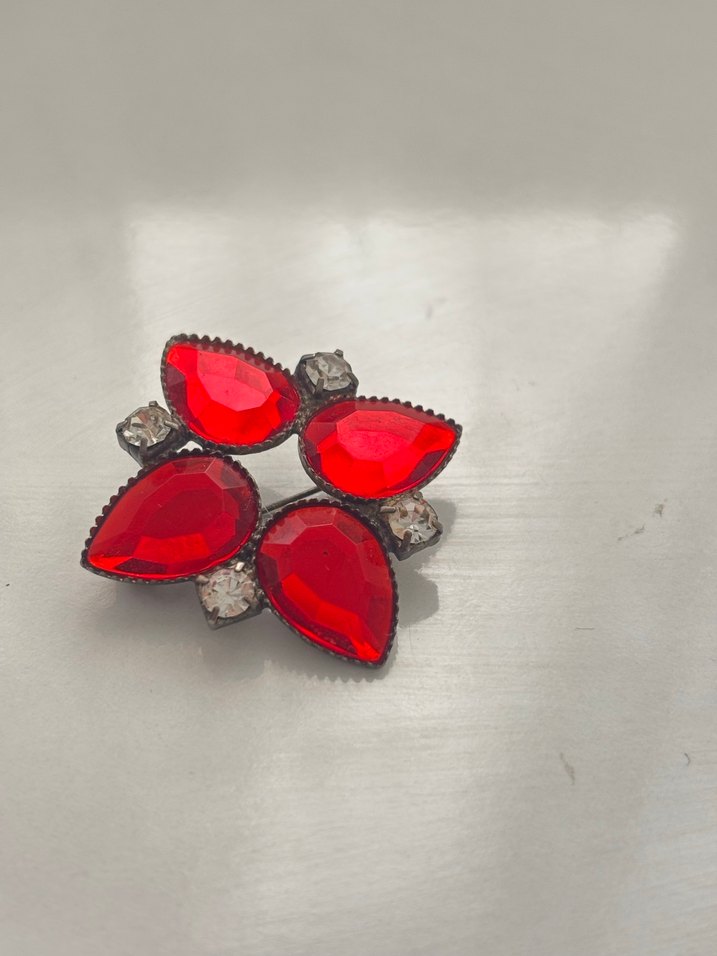 Kırmızı Payetli Vintage Broş - Görsel 2