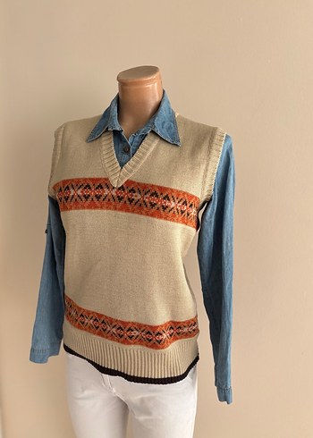 Bohem V Yaka Kısa Kadın Triko Süveter - Görsel 2