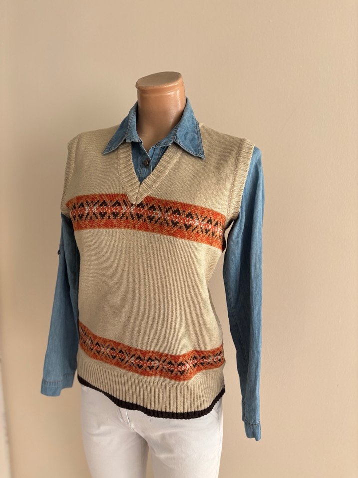 Bohem V Yaka Kısa Kadın Triko Süveter - Görsel 2