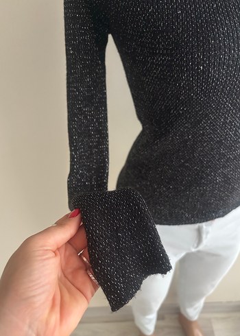 Kadın Simli Boğazlı İnce Triko Kazak - Görsel 3