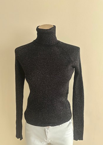 Kadın Simli Boğazlı İnce Triko Kazak - Görsel 2